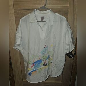 Chico's White Shirt with Nautical Print